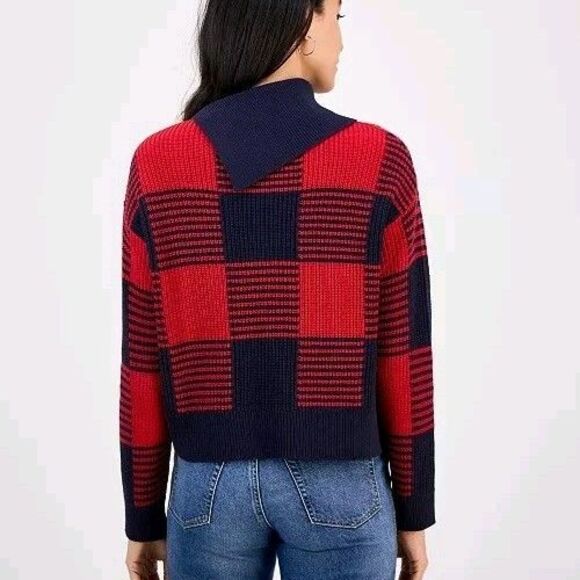Nautica Jeans Women's Lakeside Cabin Sweater XL Buffalo Check Red & Black - NEW - Picture 2 of 10